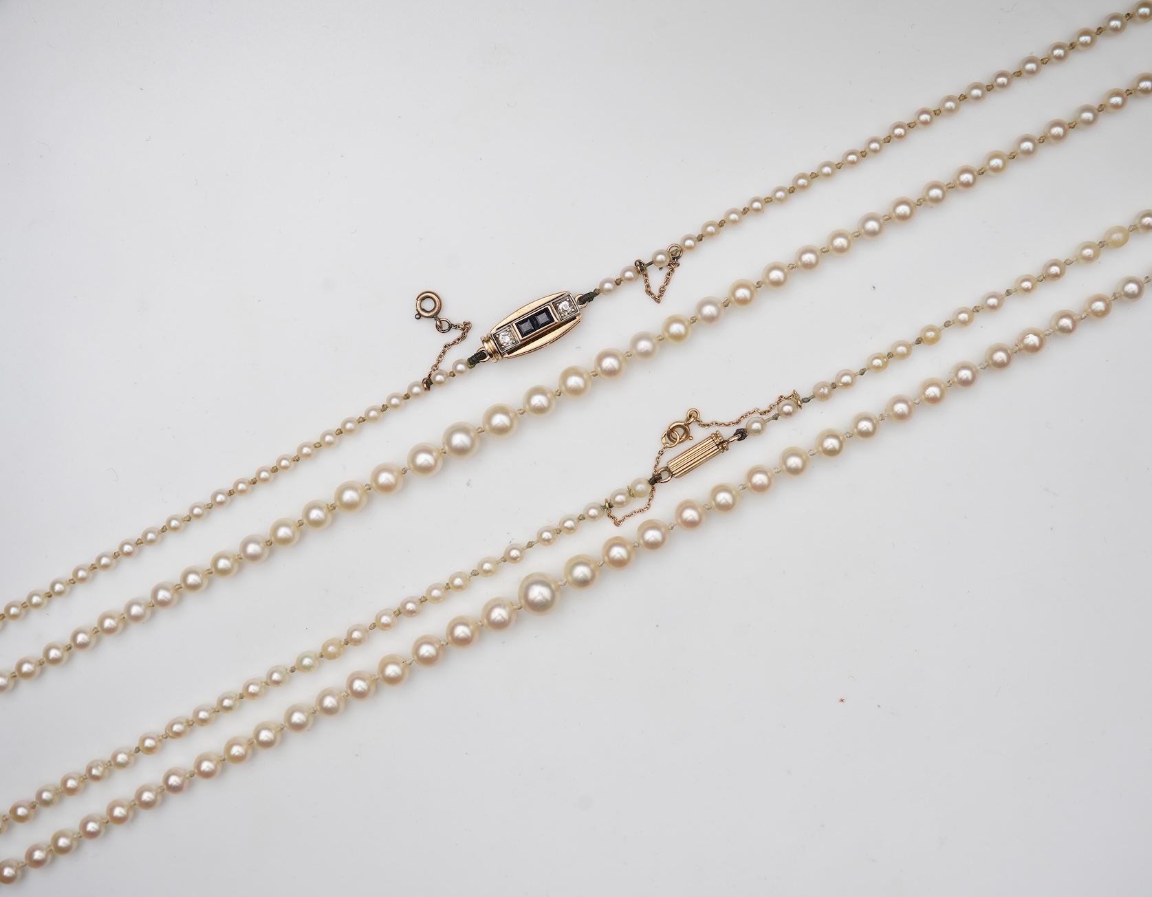 Two cultured pearl necklaces, mid 20th century